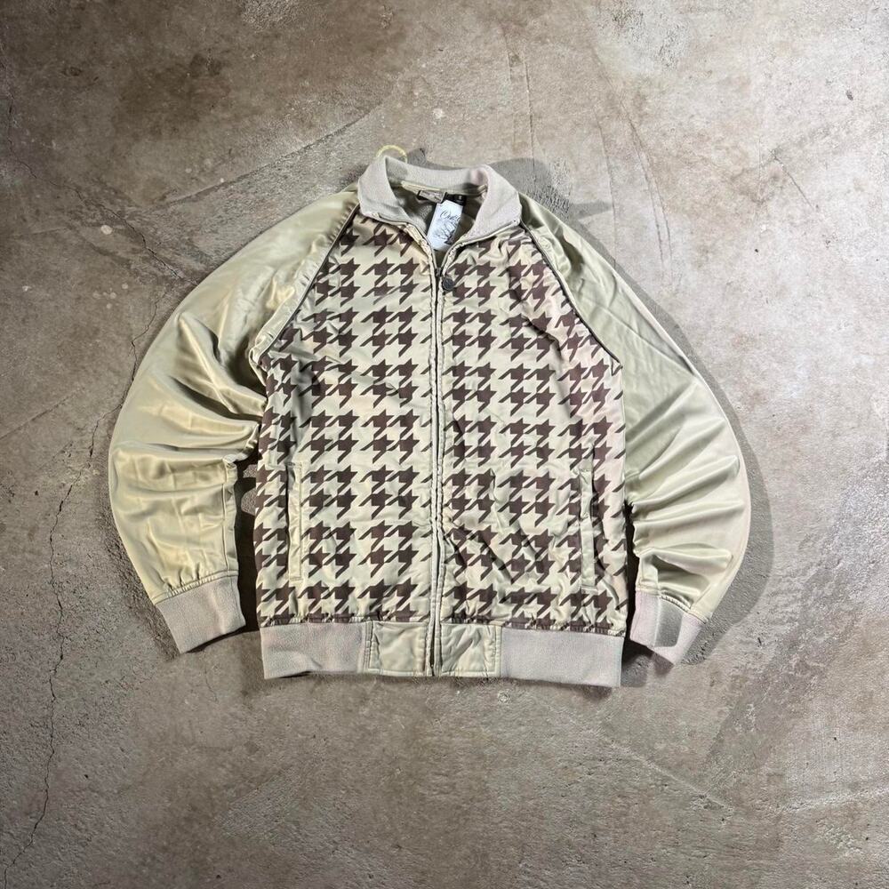 Y2K Anchor Blue Brown & Beige Houndstooth Bomber Jacket